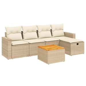 Set Divano da Giardino 6 pz con Cuscini Beige in Polyrattan 3264831