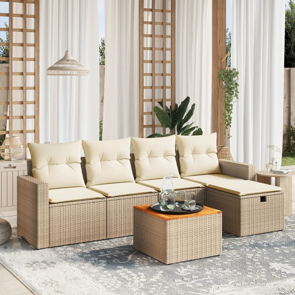 Set Divano da Giardino 6 pz con Cuscini Beige in Polyrattan 3264831