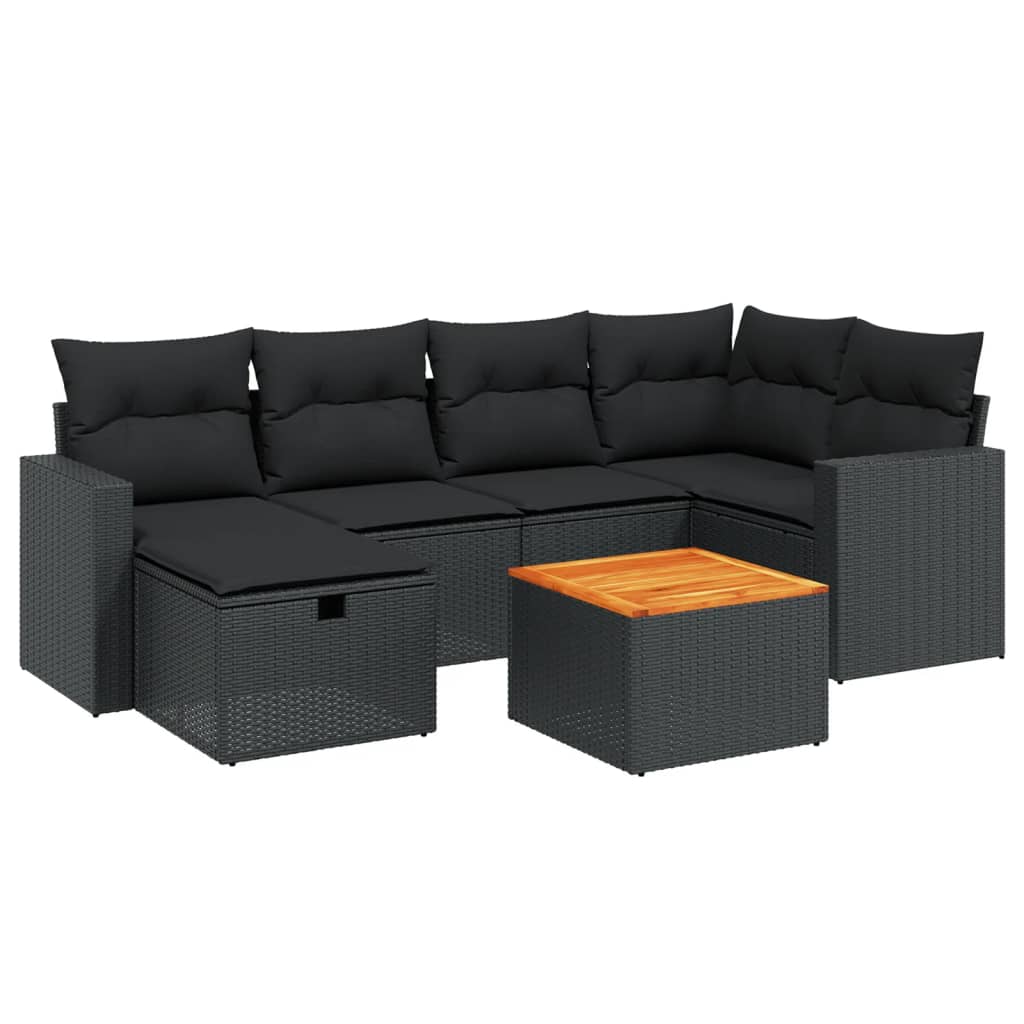 Set Divani da Giardino con Cuscini 7pz Nero Polyrattan 3264835