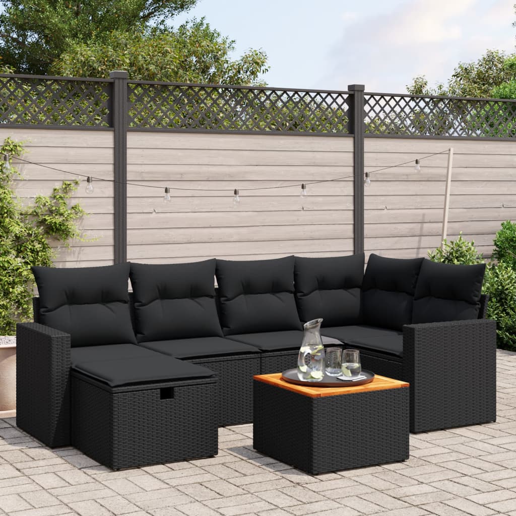 Set Divani da Giardino con Cuscini 7pz Nero Polyrattan 3264835