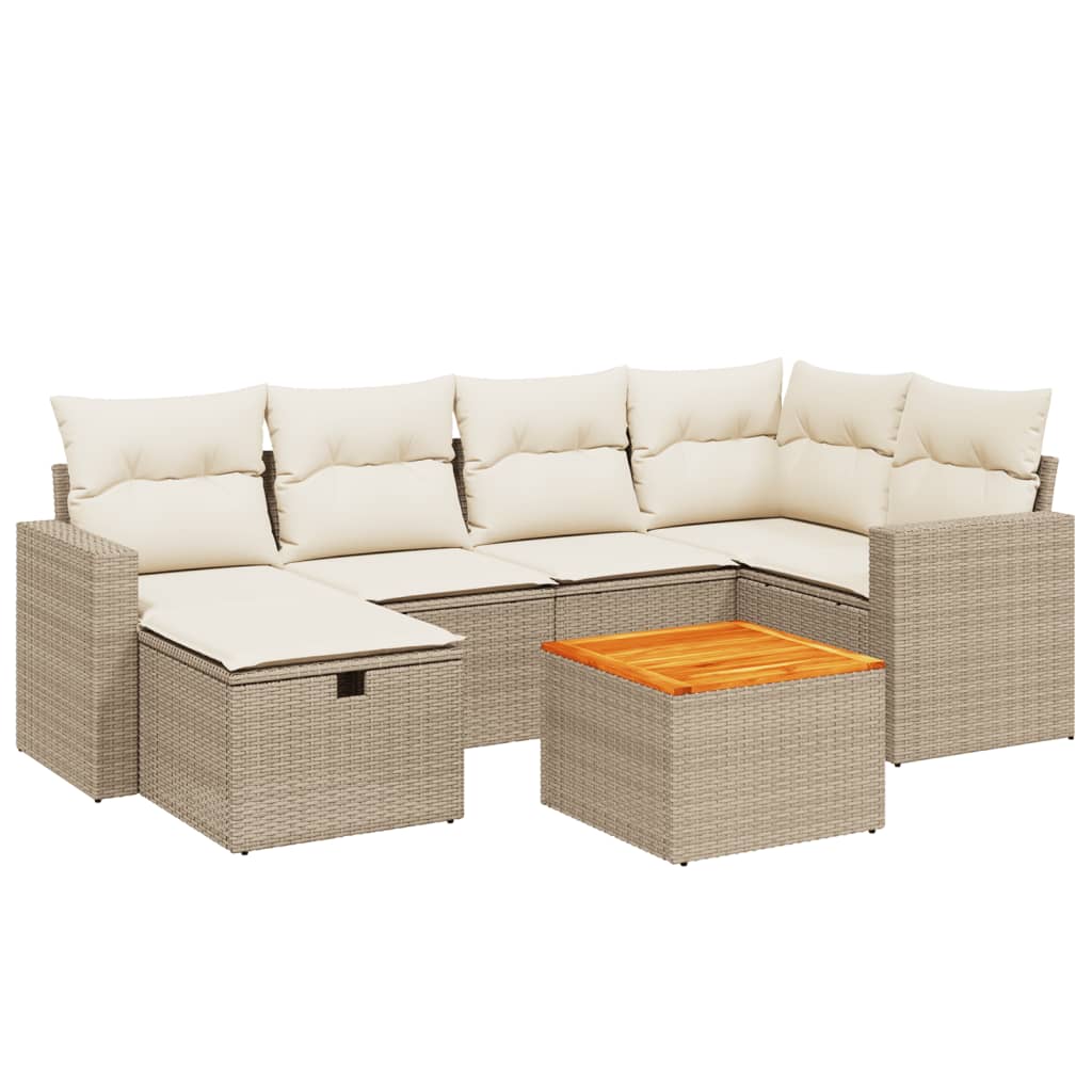 Set Divani da Giardino 7 pz con Cuscini Beige in Polyrattan 3264838