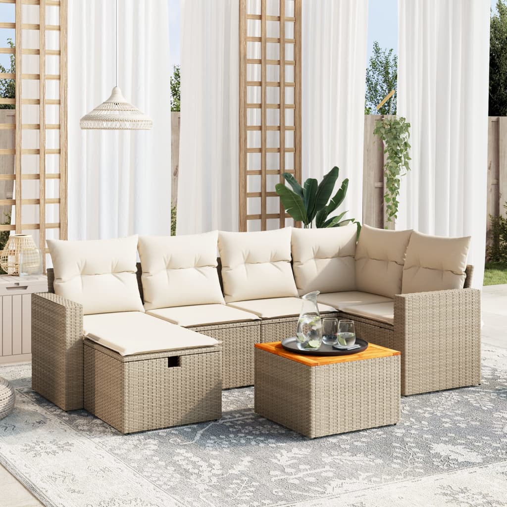 Set Divani da Giardino 7 pz con Cuscini Beige in Polyrattan 3264838