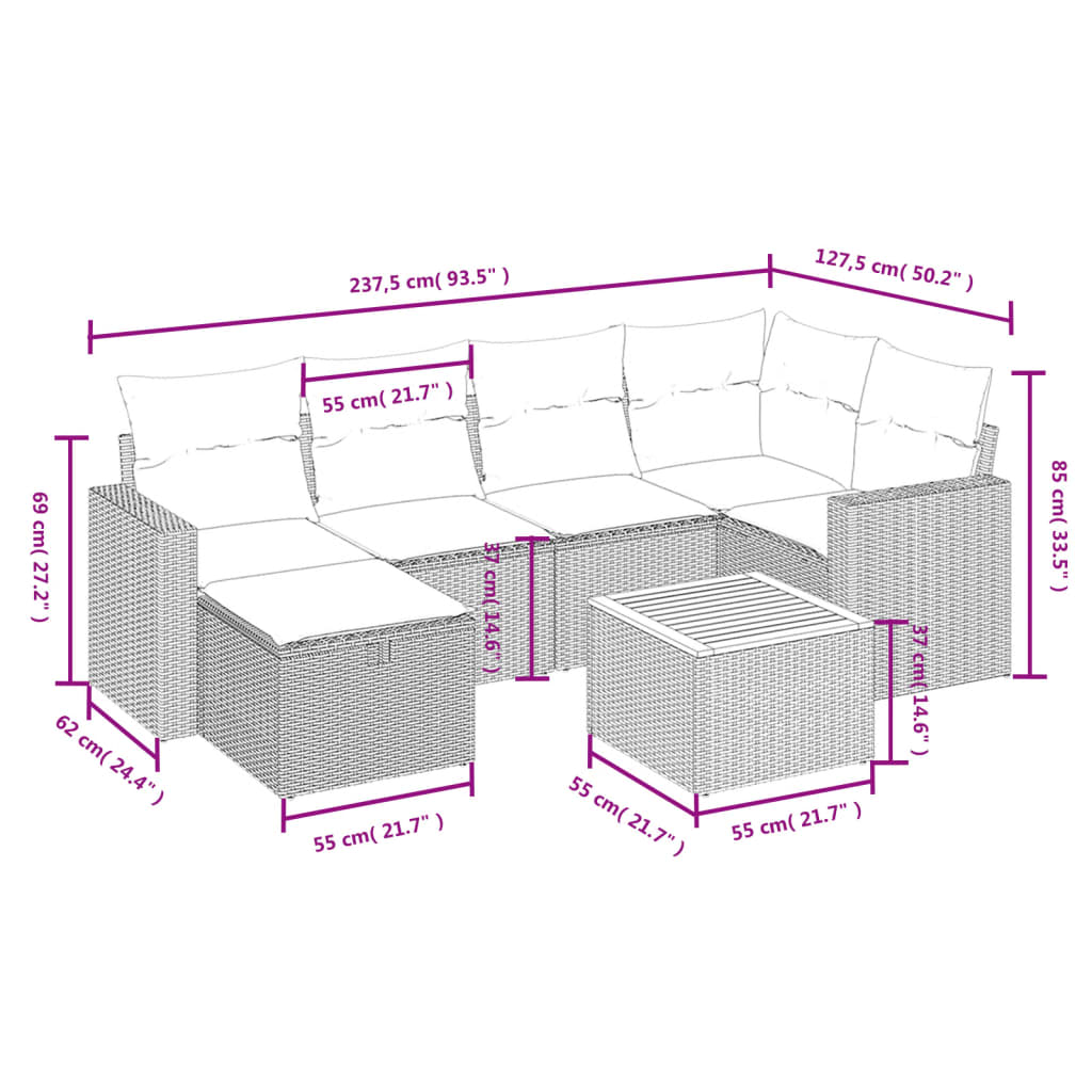 Set Divani da Giardino 7 pz con Cuscini Grigio in Polyrattan 3264840