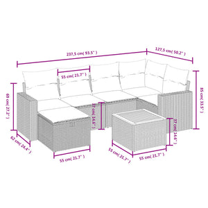 Set Divani da Giardino 7 pz con Cuscini Grigio in Polyrattancod mxl 92893