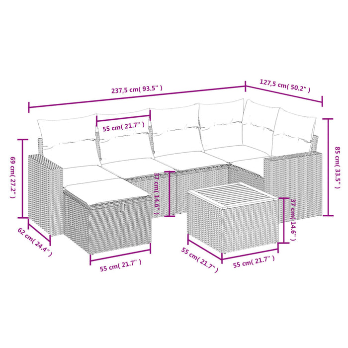 Set Divani da Giardino 7 pz con Cuscini Grigio in Polyrattancod mxl 92893