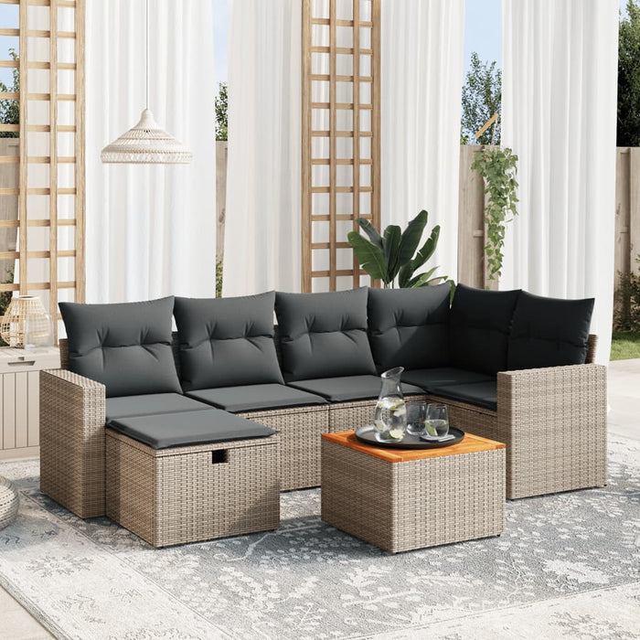 Set Divani da Giardino 7 pz con Cuscini Grigio in Polyrattan 3264840