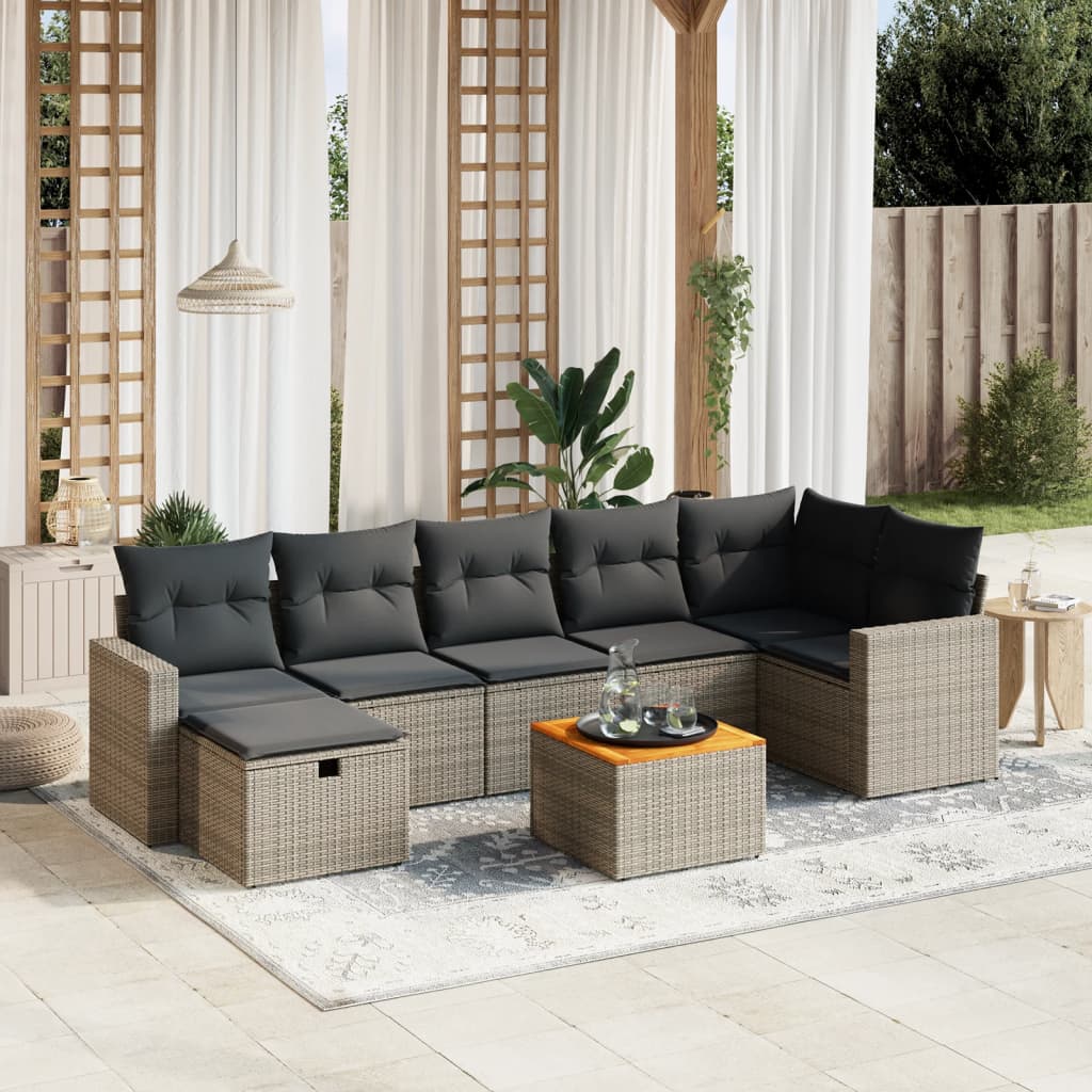 Set Divano da Giardino 8 pz con Cuscini Grigio in Polyrattan 3264847