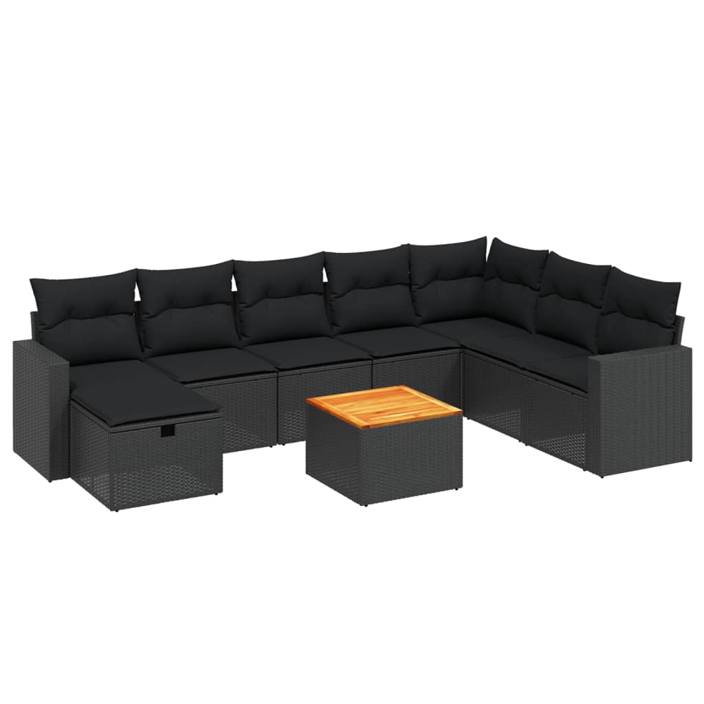 Set Divani da Giardino 9 pz con Cuscini Nero in Polyrattan 3264870