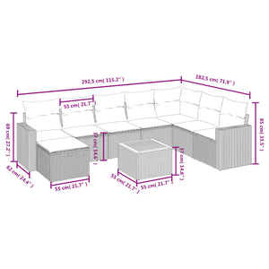 Set Divani da Giardino 9 pz con Cuscini Nero in Polyrattan 3264870