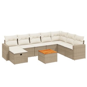 Set Divano da Giardino 9 pz con Cuscini Beige in Polyrattan 3264873