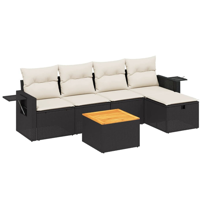 Set Divano da Giardino 6 pz con Cuscini Nero in Polyrattan 3264941