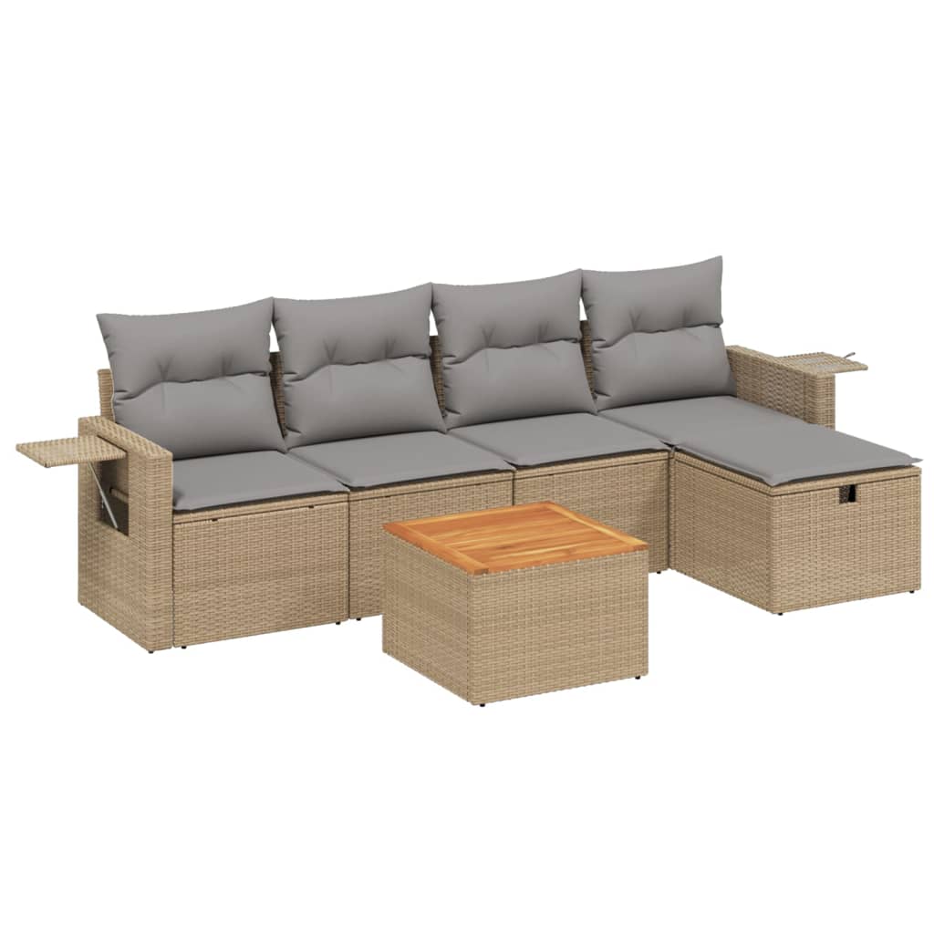 Set Divano da Giardino 6 pz con Cuscini Beige Misto Polyrattan 3264944