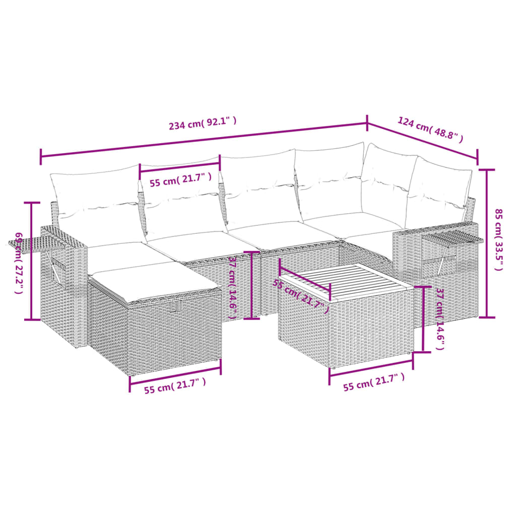 Set Divani da Giardino con Cuscini 7pz Nero Polyrattan 3264947