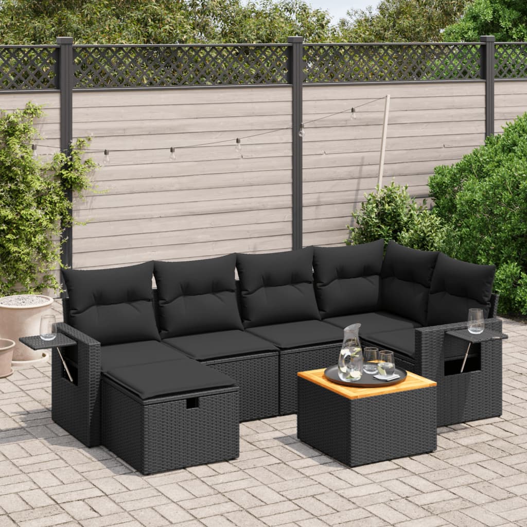 Set Divani da Giardino con Cuscini 7pz Nero Polyrattan 3264947