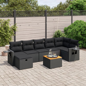 Set Divani da Giardino con Cuscini 8 pz Nero in Polyrattan 3264954