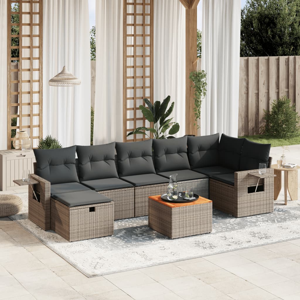 Set Divano da Giardino 8 pz con Cuscini Grigio in Polyrattan 3264959