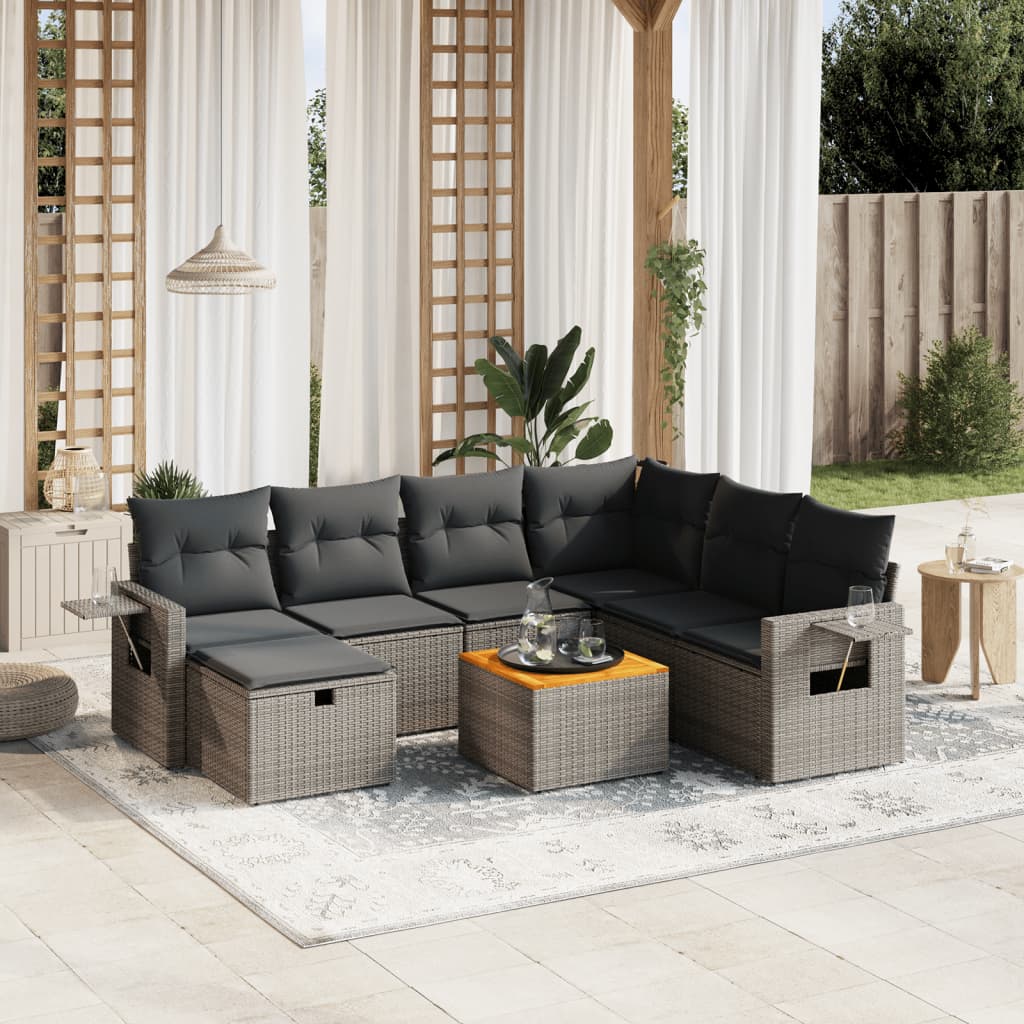 Set Divano da Giardino 8 pz con Cuscini Grigio in Polyrattan 3264966