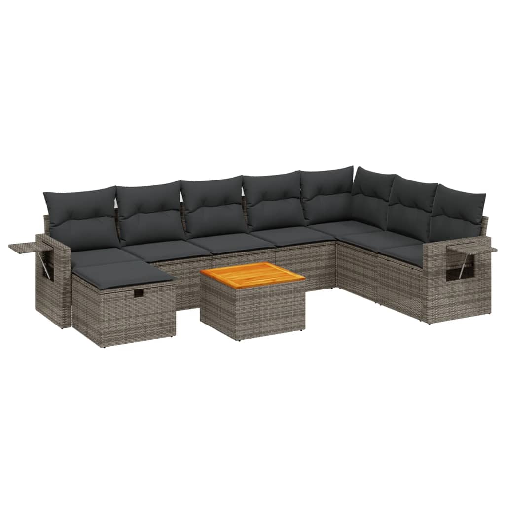 Set Divano da Giardino 9 pz con Cuscini Grigio in Polyrattan 3264987