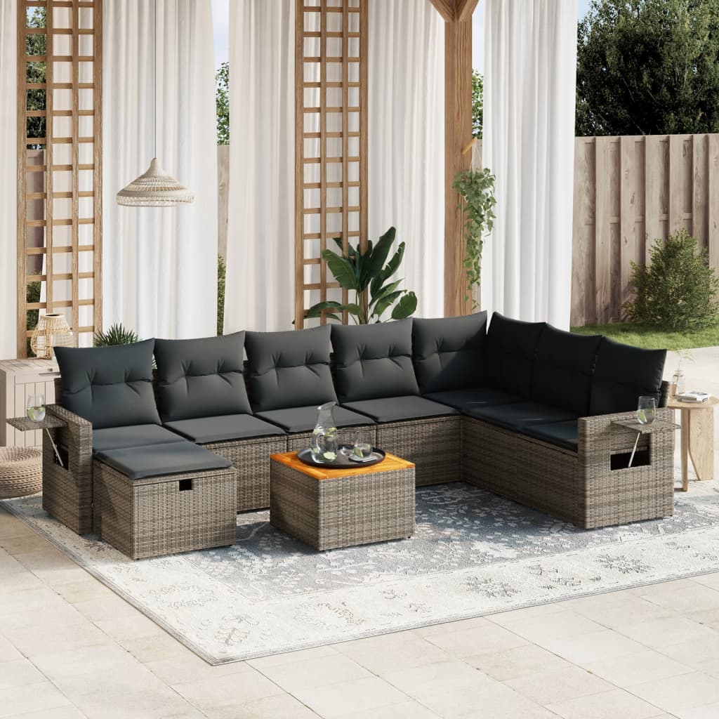 Set Divano da Giardino 9 pz con Cuscini Grigio in Polyrattancod mxl 92916