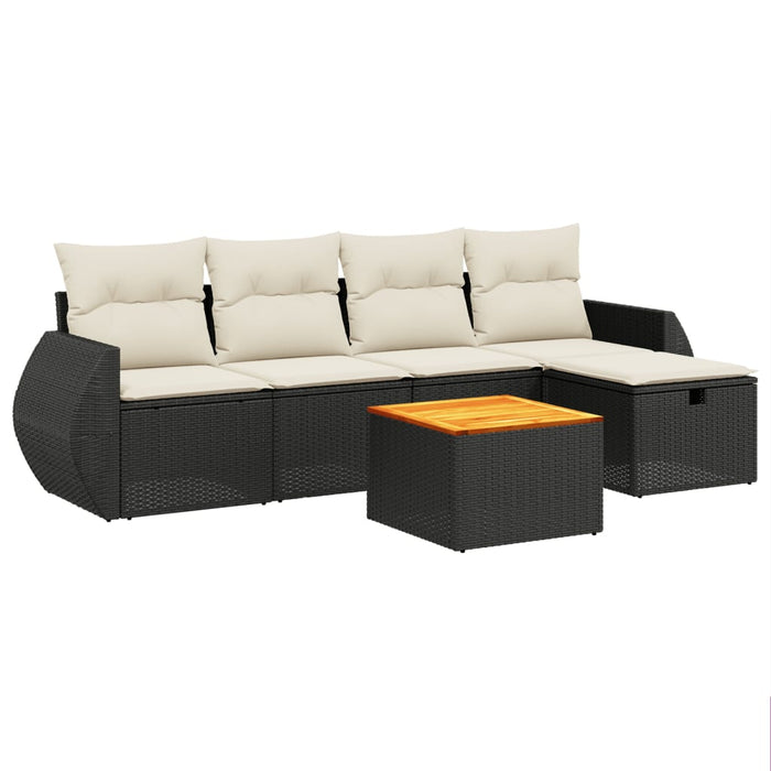 Set Divano da Giardino 6 pz con Cuscini Nero in Polyrattan 3265053