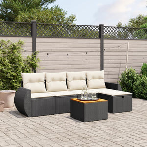 Set Divano da Giardino 6 pz con Cuscini Nero in Polyrattan 3265053