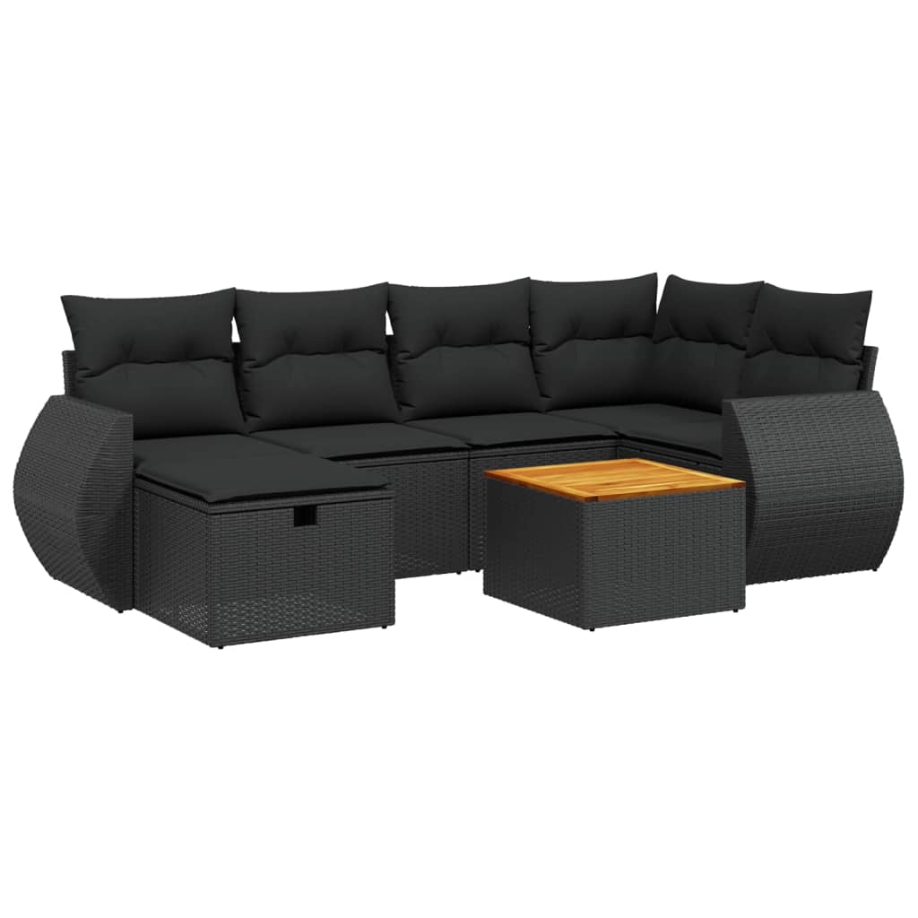 Set Divani da Giardino con Cuscini 7pz Nero Polyrattancod mxl 90846