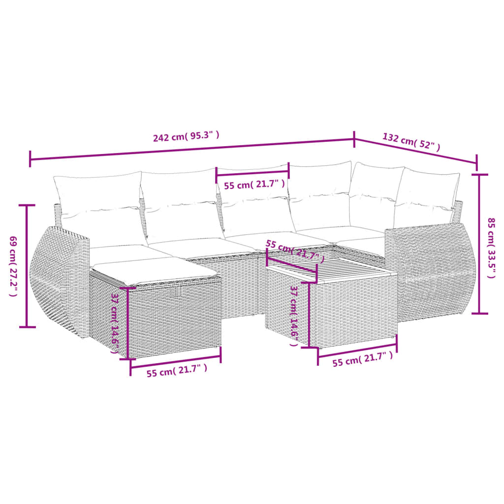 Set Divani da Giardino con Cuscini 7pz Nero Polyrattancod mxl 90846