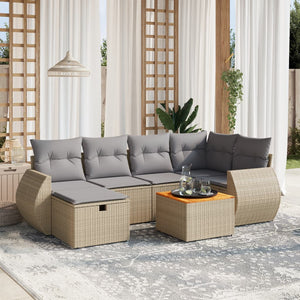 Set Divano da Giardino 7 pz con Cuscini Beige Misto Polyrattan 3265063