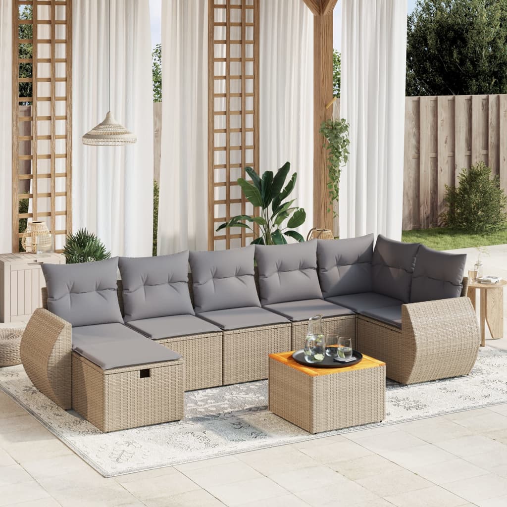 Set Divano da Giardino 8 pz con Cuscini Beige Misto Polyrattancod mxl 113901