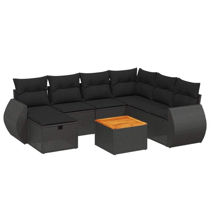 Set Divani da Giardino con Cuscini 8 pz Nero in Polyrattan 3265073