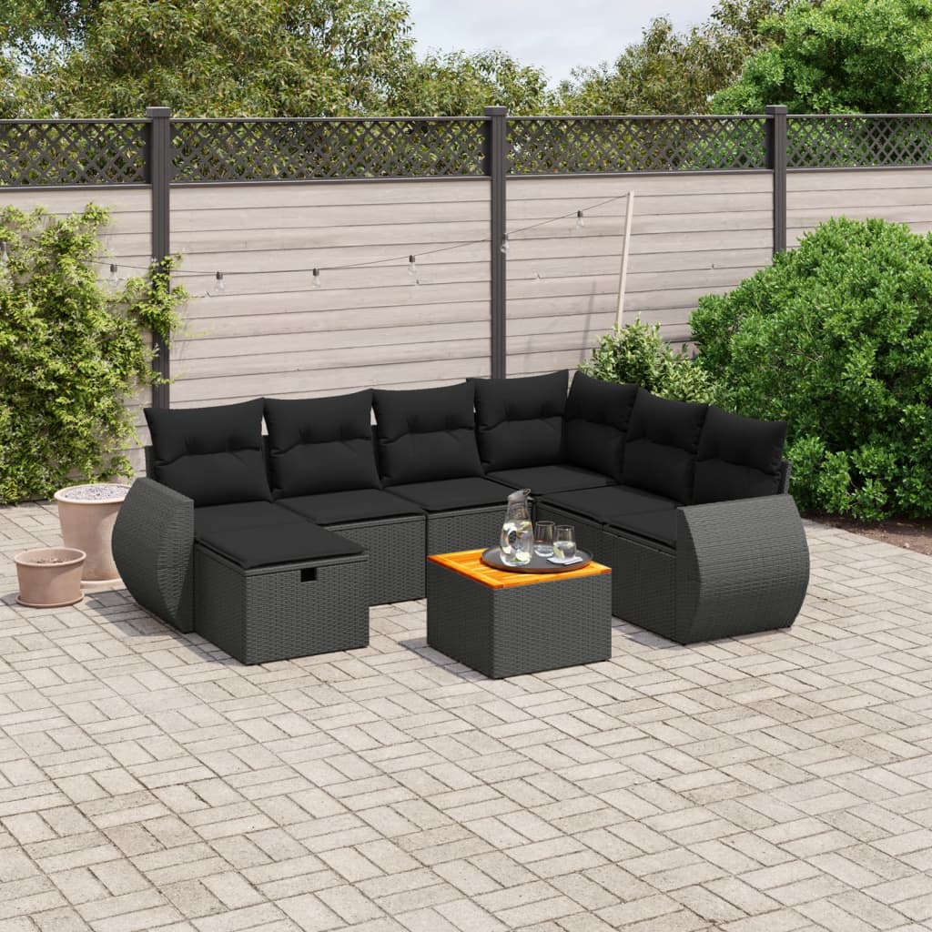 Set Divani da Giardino con Cuscini 8 pz Nero in Polyrattancod mxl 89899