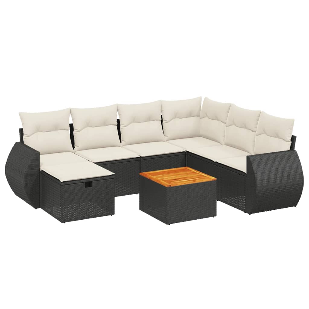 Set Divani da Giardino con Cuscini 8 pz Nero in Polyrattan 3265074