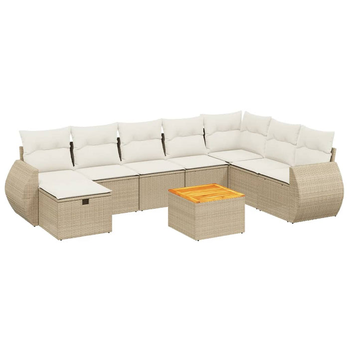 Set Divano da Giardino 9 pz con Cuscini Beige in Polyrattan 3265097