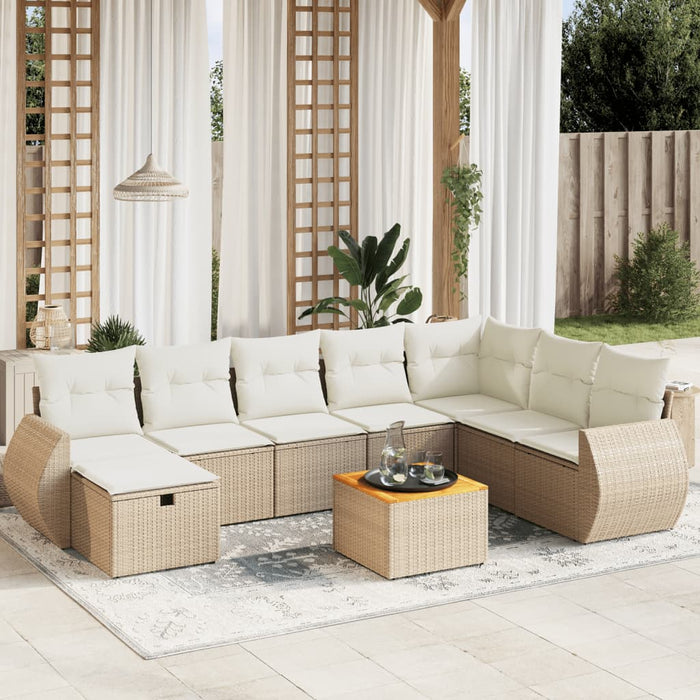 Set Divano da Giardino 9 pz con Cuscini Beige in Polyrattan 3265097