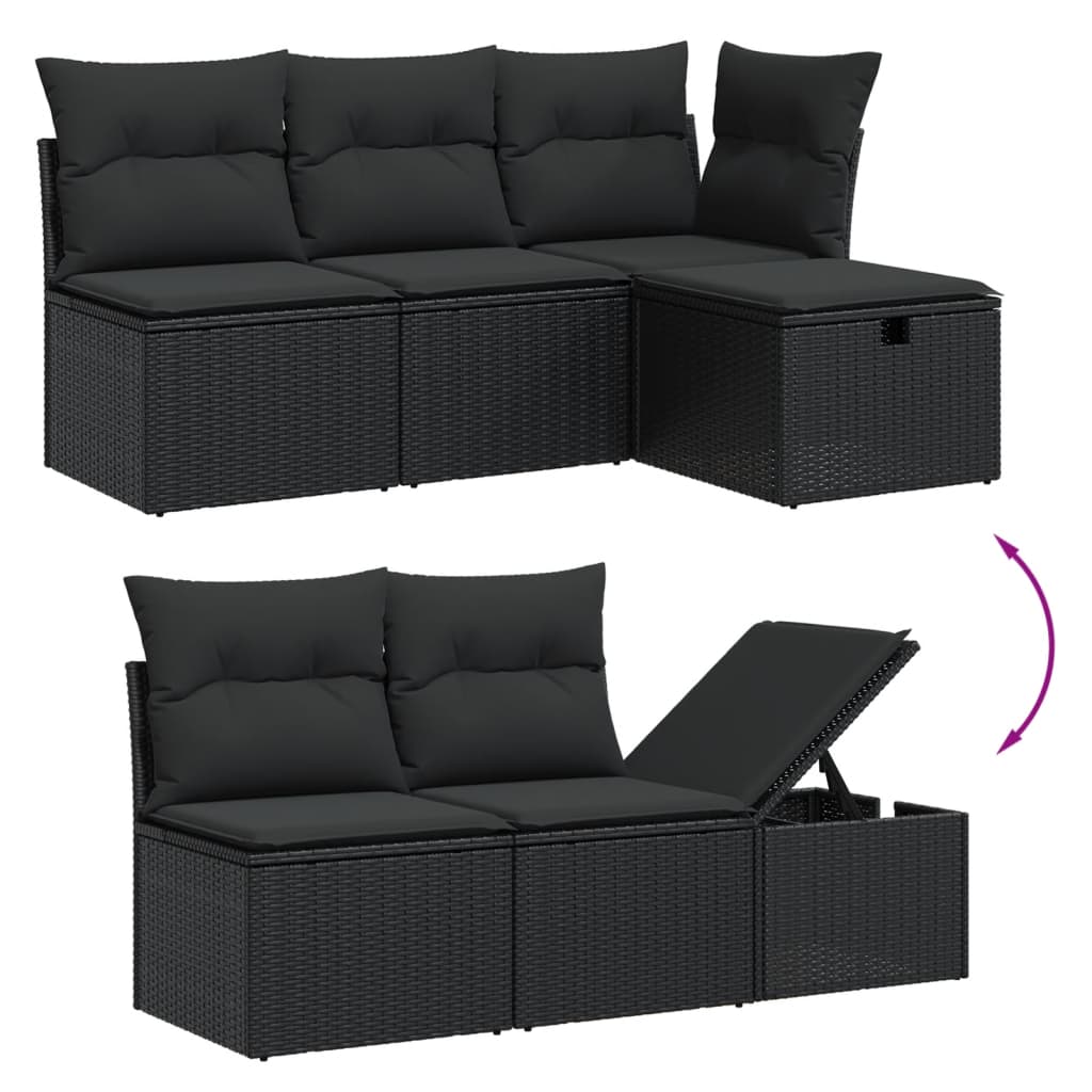 Set Divano da Giardino 6 pz con Cuscini Nero in Polyrattan 3265164