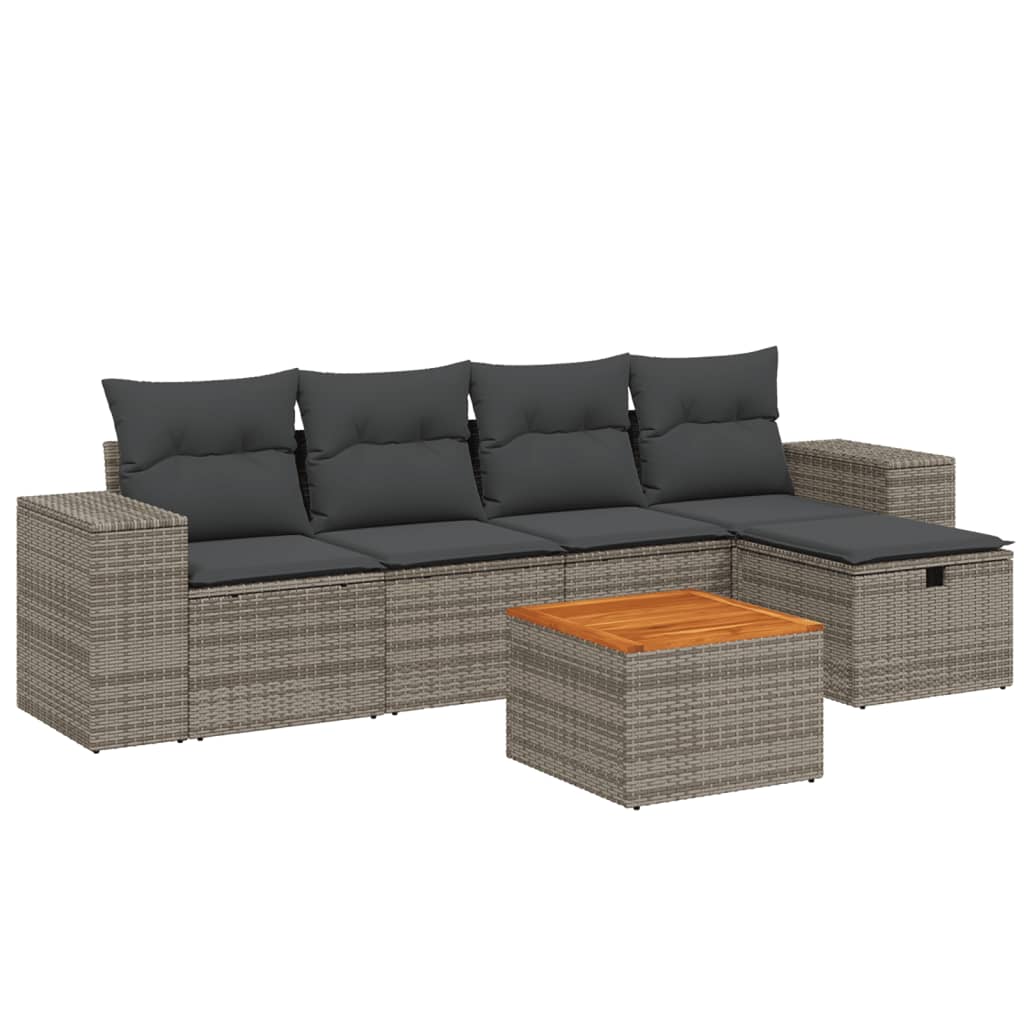 Set Divano da Giardino 6 pz con Cuscini Grigio in Polyrattan 3265169