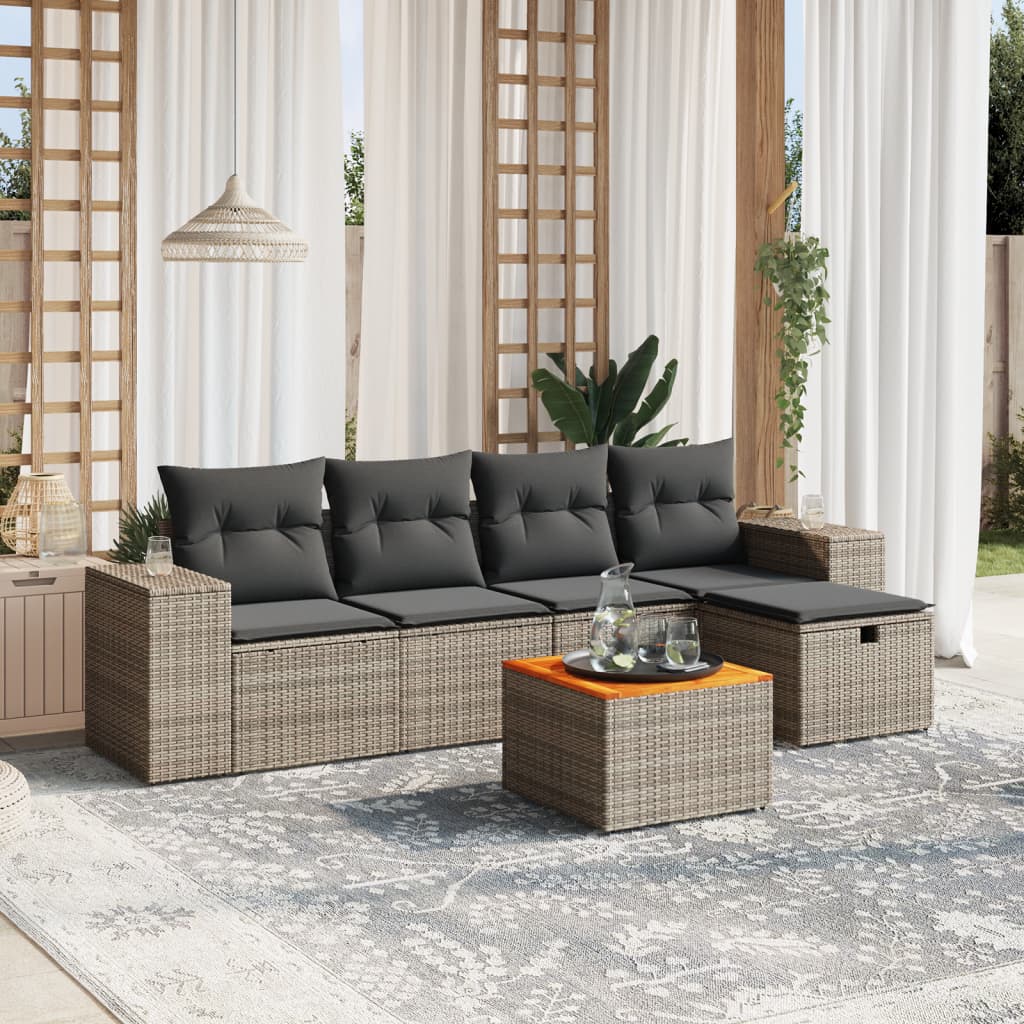 Set Divano da Giardino 6 pz con Cuscini Grigio in Polyrattan 3265169