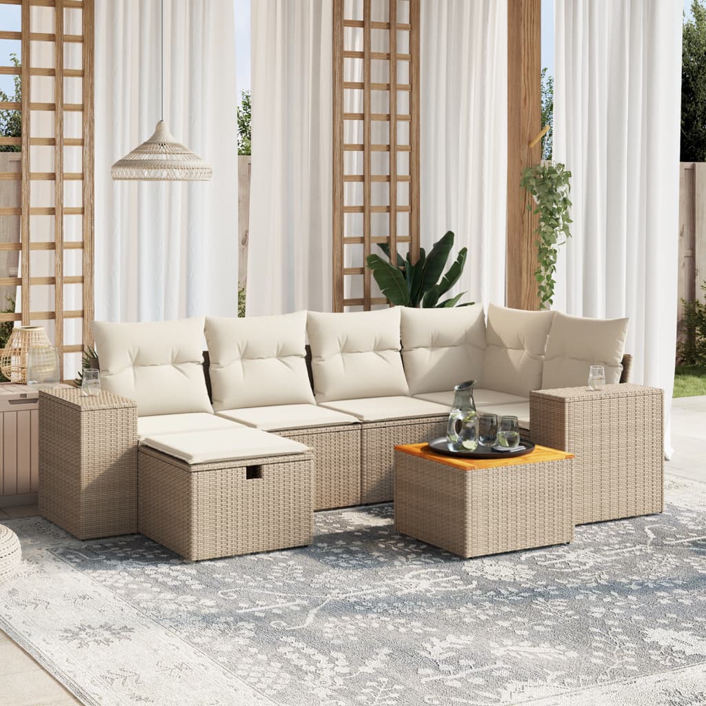 Set Divani da Giardino 7 pz con Cuscini Beige in Polyrattancod mxl 89751