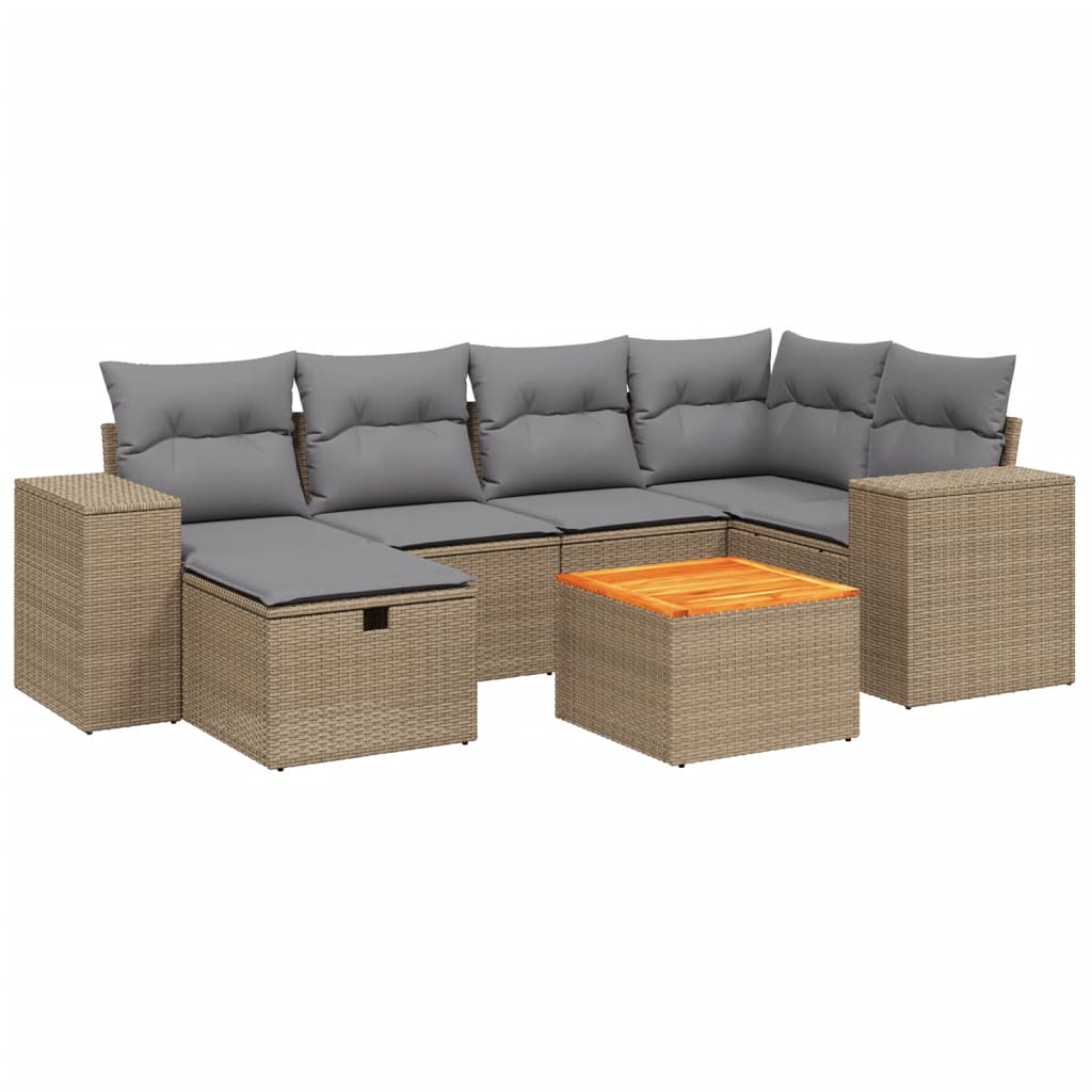 Set Divano da Giardino 7 pz con Cuscini Beige Misto Polyrattancod mxl 113757