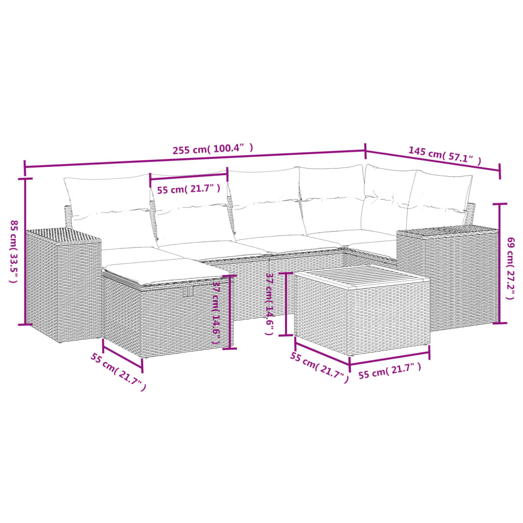 Set Divano da Giardino 7 pz con Cuscini Beige Misto Polyrattancod mxl 113757