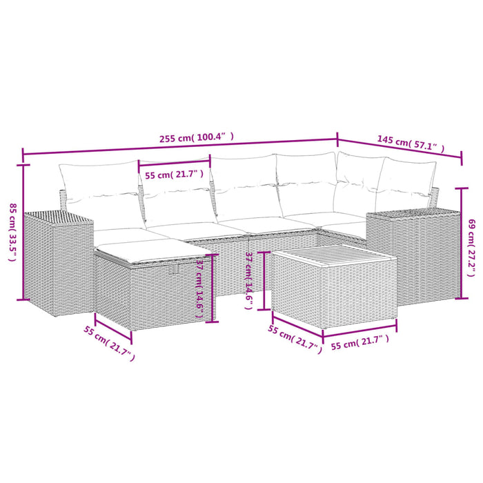 Set Divano da Giardino 7 pz con Cuscini Beige Misto Polyrattancod mxl 113757