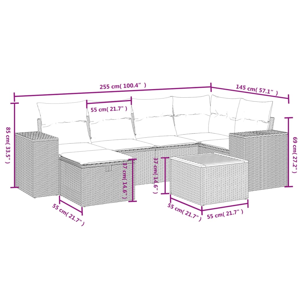 Set Divano da Giardino 7 pz con Cuscini Beige Misto Polyrattan 3265175