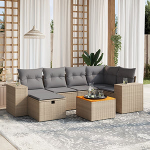 Set Divano da Giardino 7 pz con Cuscini Beige Misto Polyrattancod mxl 113757