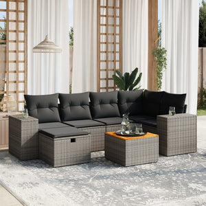 Set Divani da Giardino 7 pz con Cuscini Grigio in Polyrattan 3265176