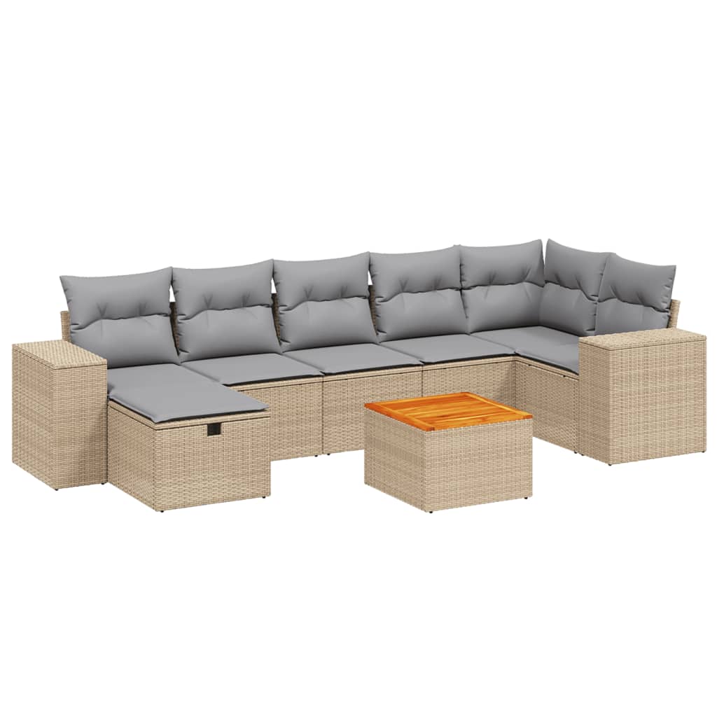 Set Divano da Giardino 8 pz con Cuscini Beige Misto Polyrattan 3265182