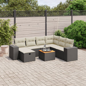 Set Divani da Giardino con Cuscini 8 pz Nero in Polyrattan 3265186