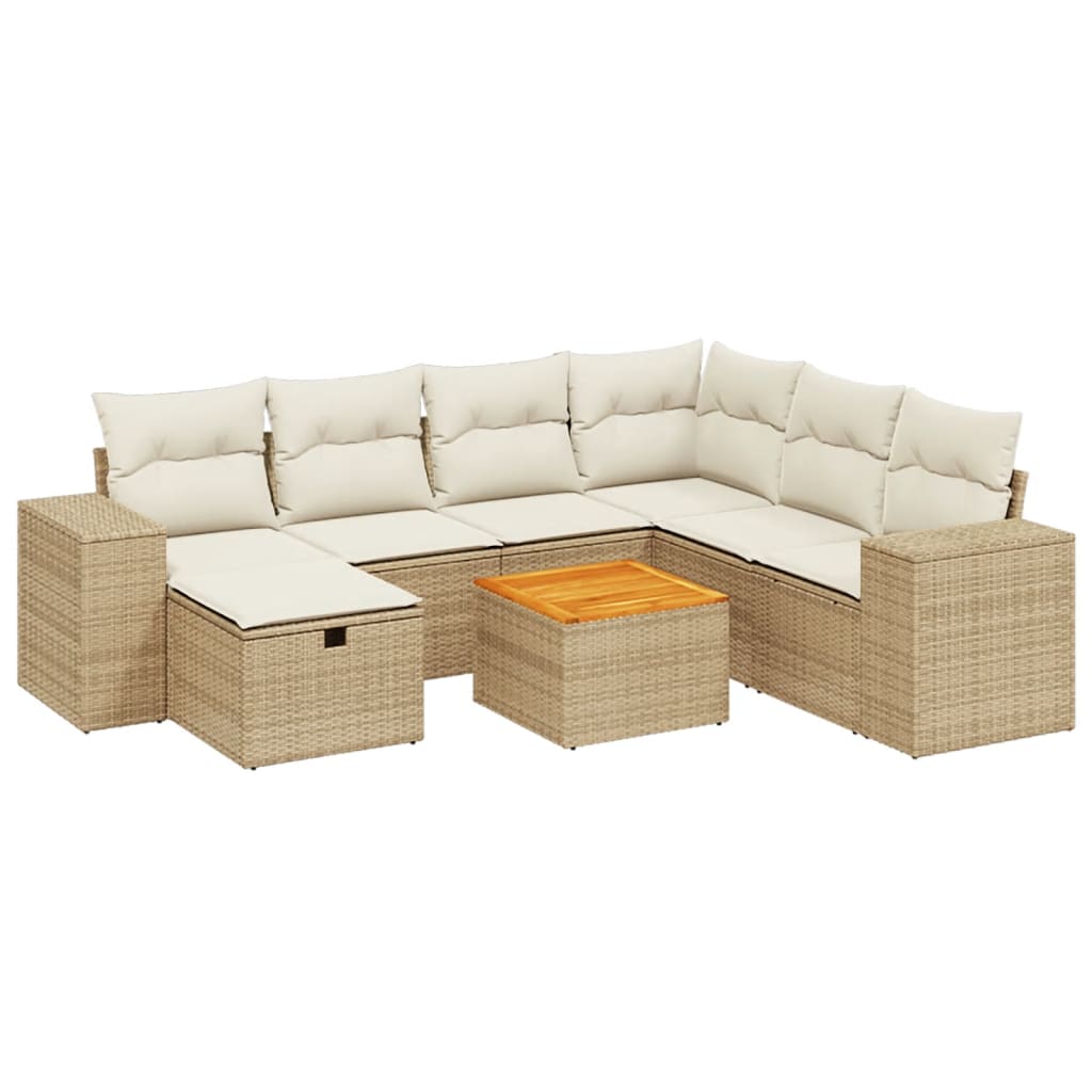 Set Divano da Giardino 8 pz con Cuscini Beige in Polyrattan 3265188