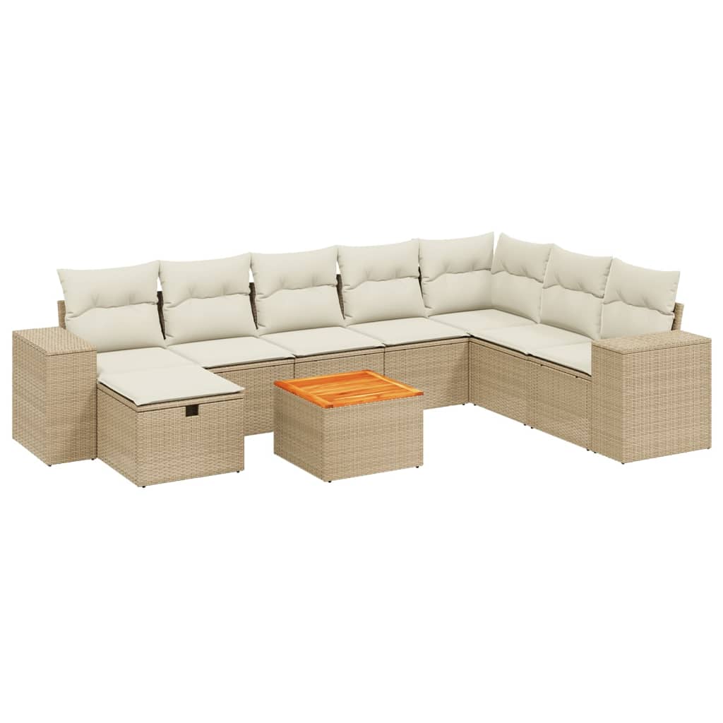 Set Divano da Giardino 9 pz con Cuscini Beige in Polyrattan 3265209