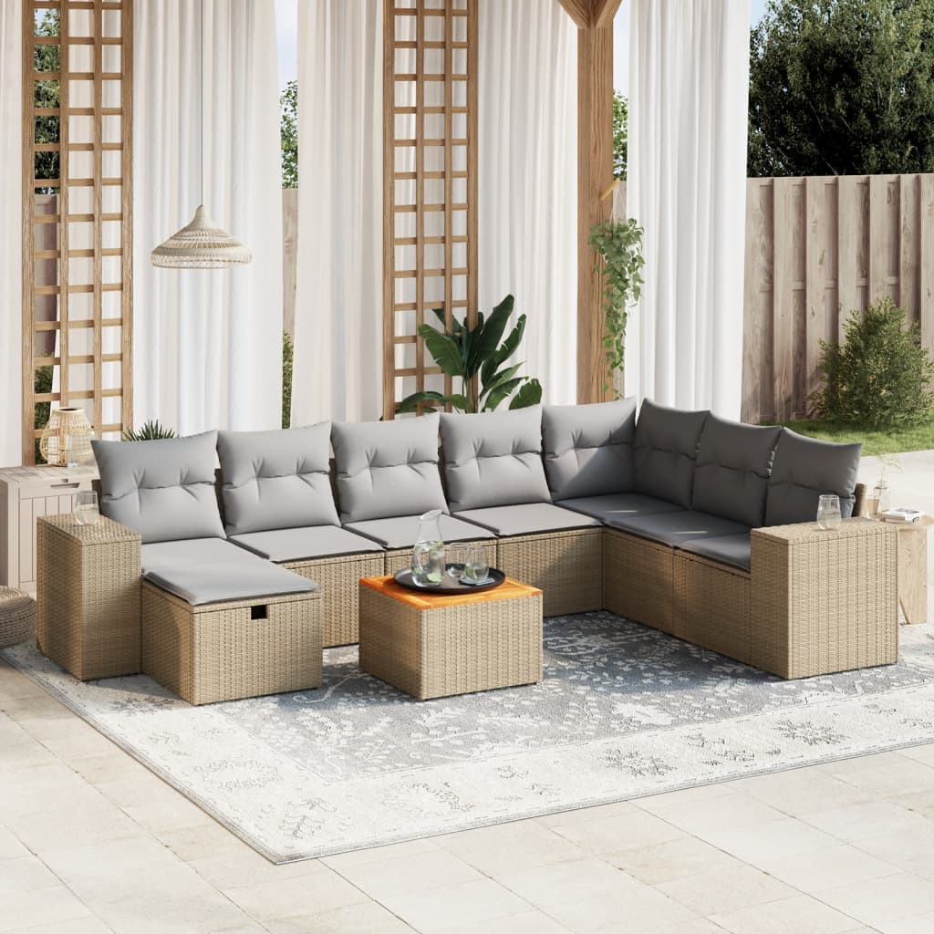 Set Divano da Giardino 9 pz con Cuscini Beige Misto Polyrattan 3265210