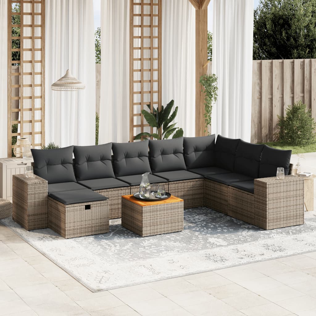 Set Divano da Giardino 9 pz con Cuscini Grigio in Polyrattancod mxl 92233